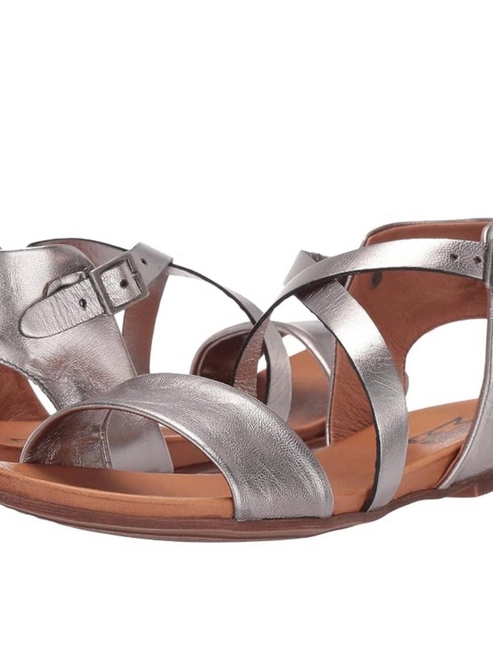 Miz Mooz Silver Leather Strappy Flat Sandals